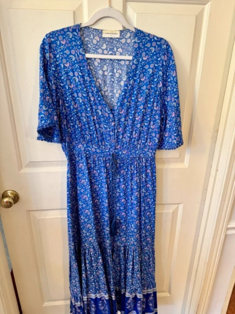 Goodnight Macaroon Blue Floral Boho Border Print Maxi Dress Large